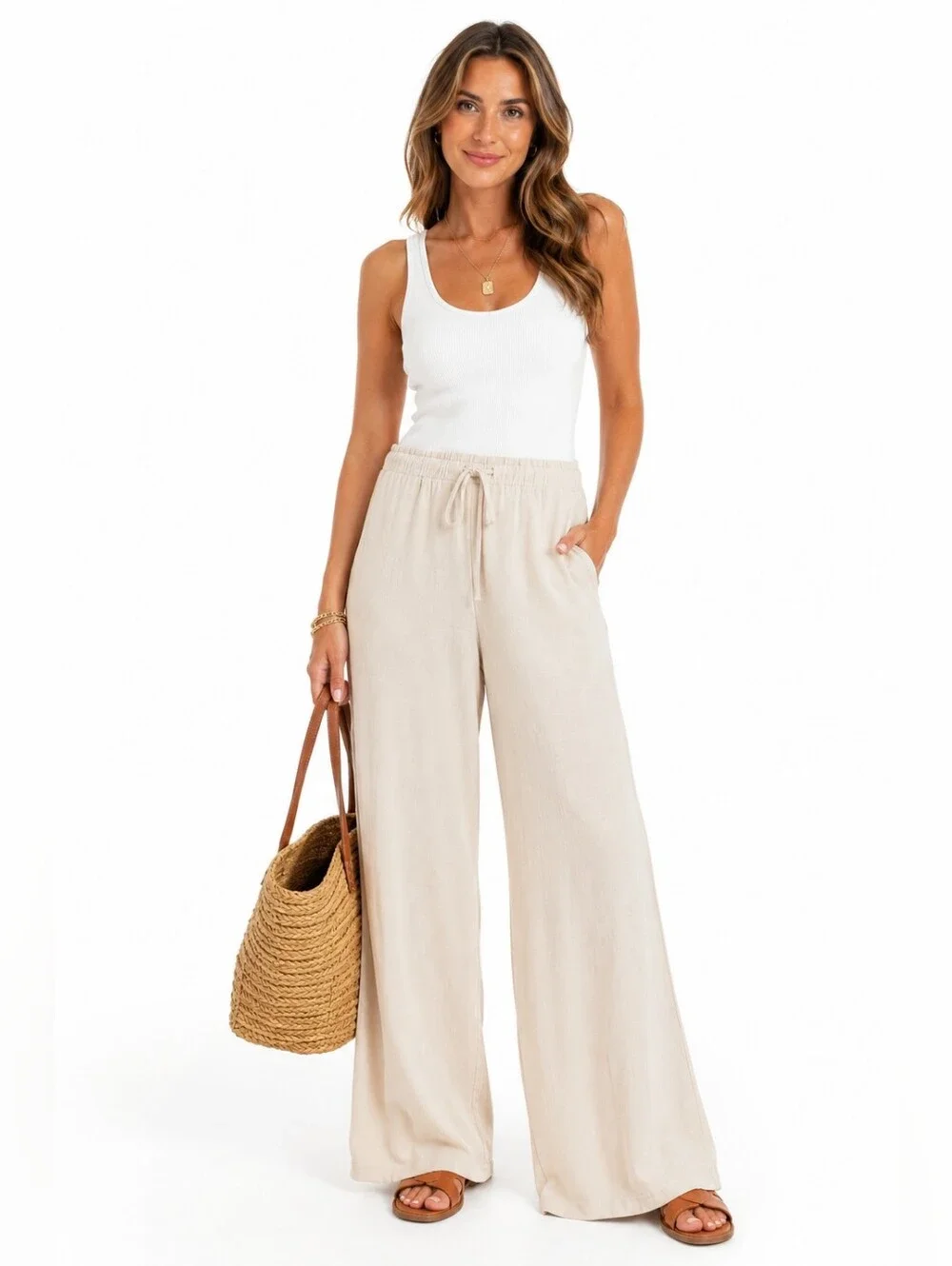 MNG Mango Cream Wide Leg Drawstring Pull-On Pants XXS NWT Relaxed